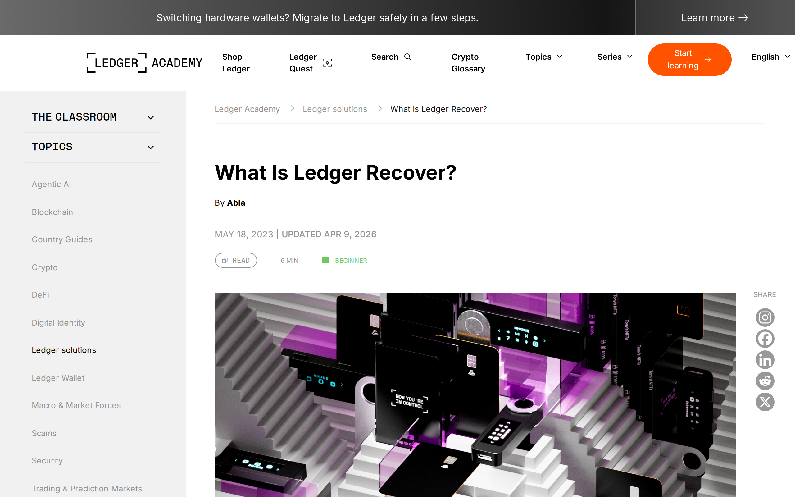 Ledger Recover explainer page on Ledger's own site