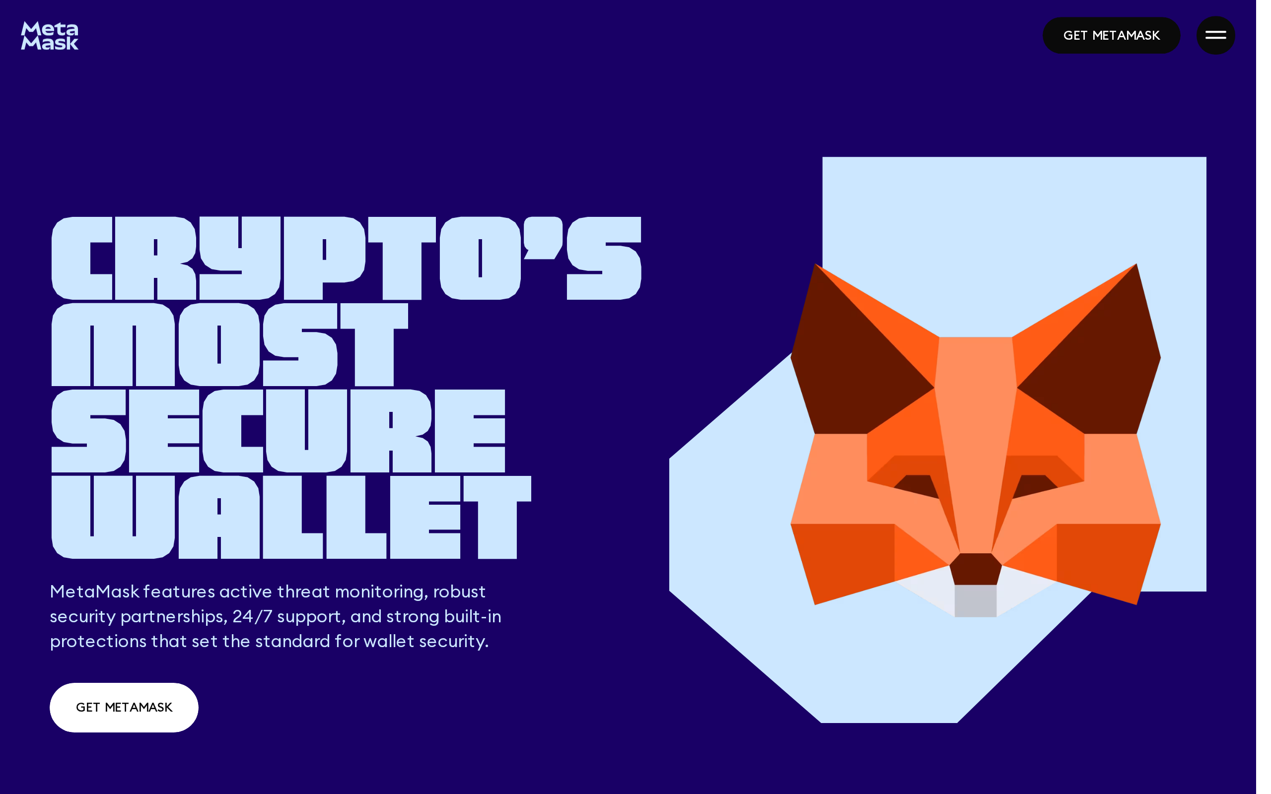 MetaMask security page describing threat monitoring and built-in protections