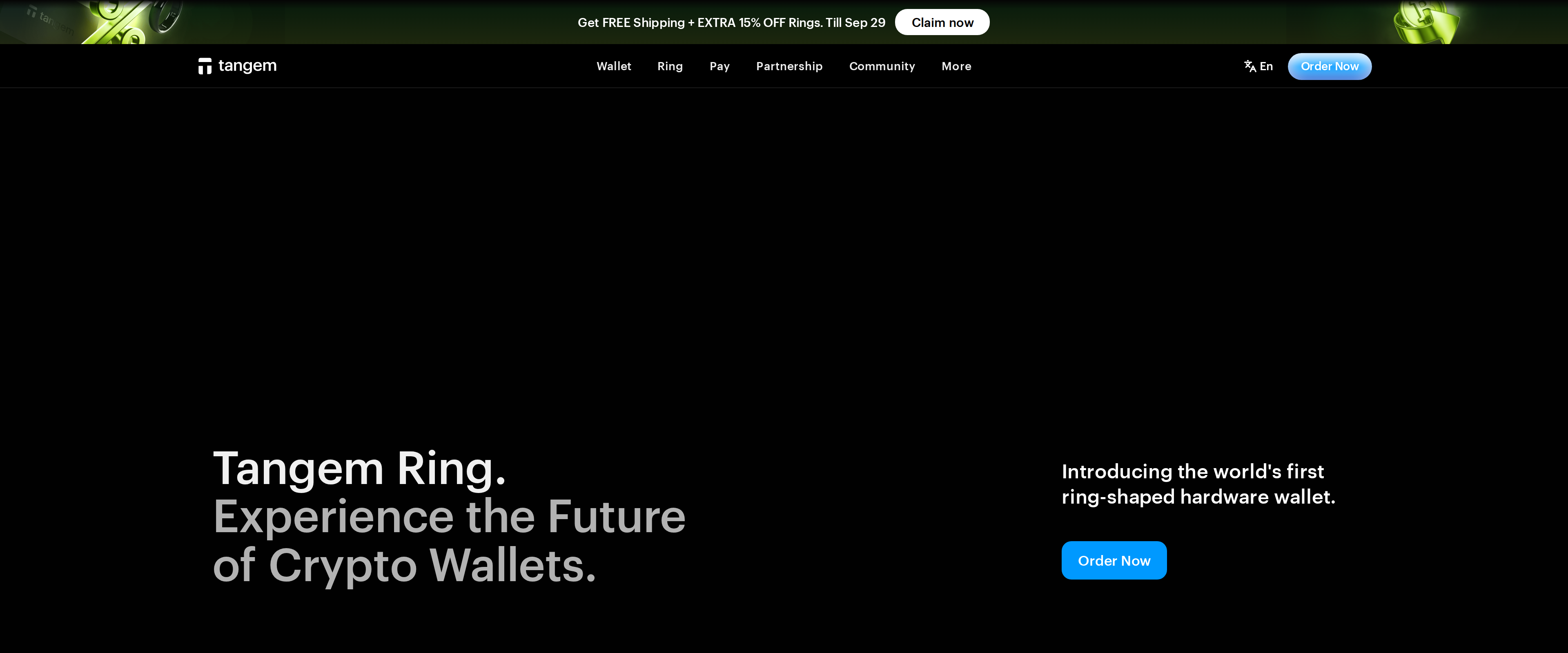Tangem Ring product page describing it as the world's first ring-shaped hardware wallet